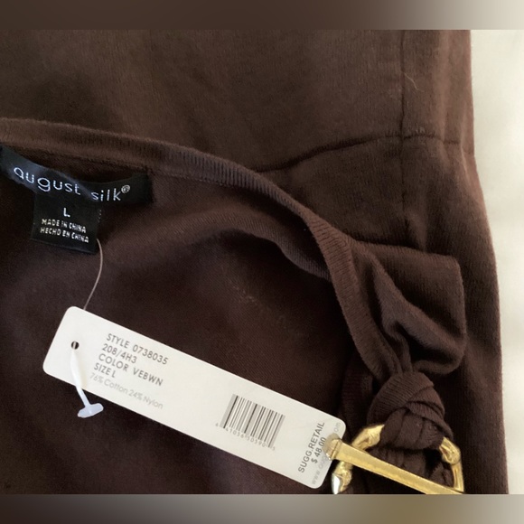 NWT Size Large AUGUST SILK Brown Sleeveless Top with Gold Shoulder Accent - Picture 7 of 9
